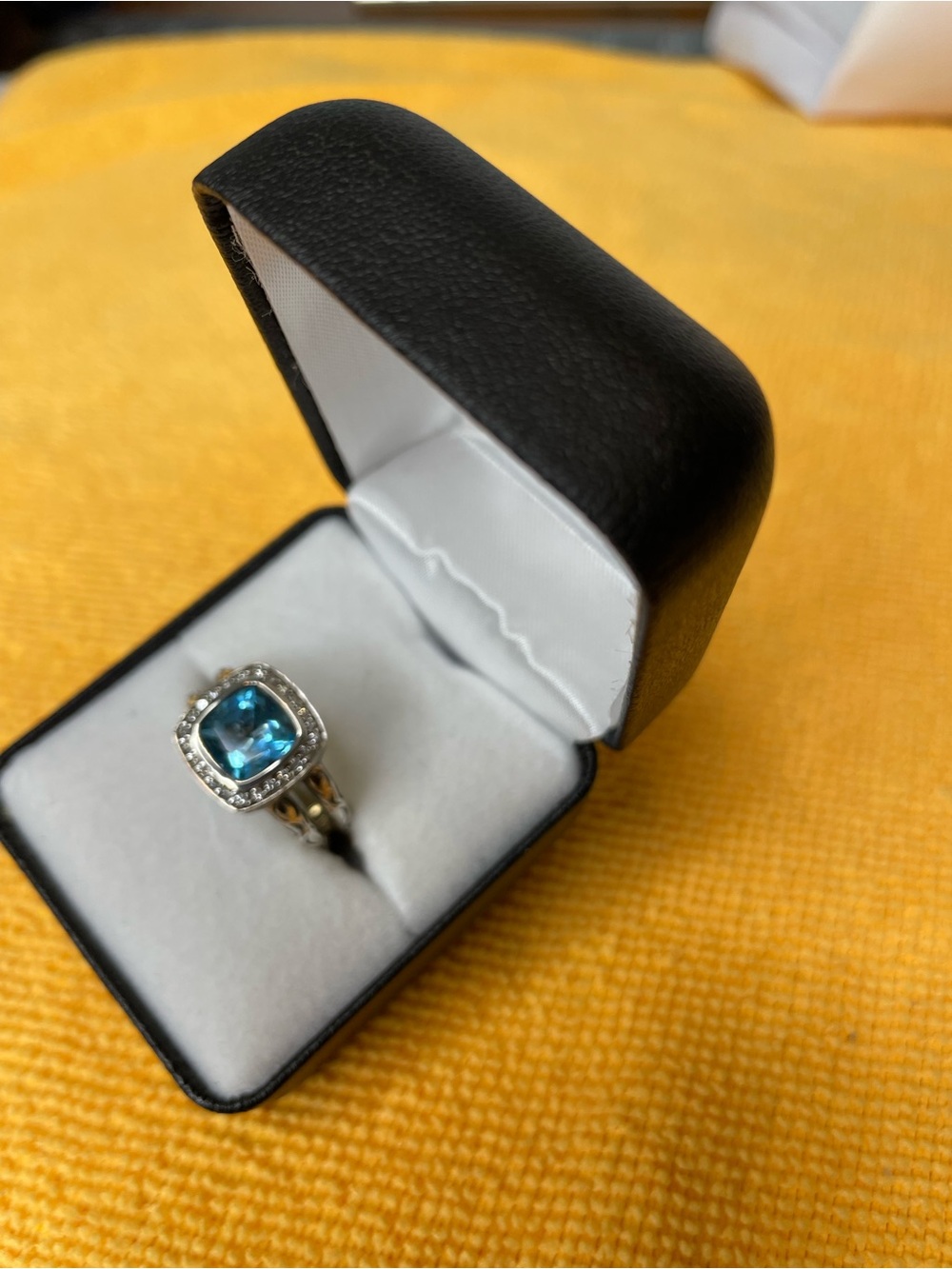 Effy Blue Topaz Halo Diamond Sterling Silver Ring Size 7.5 - Picture 8 of 14